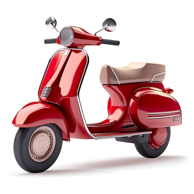 Progettazione 3D di scooter italiano rosso su sfondo bianco