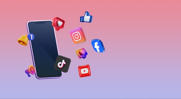 Progettazione 3D di un nuovo telefono cellulare con nuovi loghi dei social media