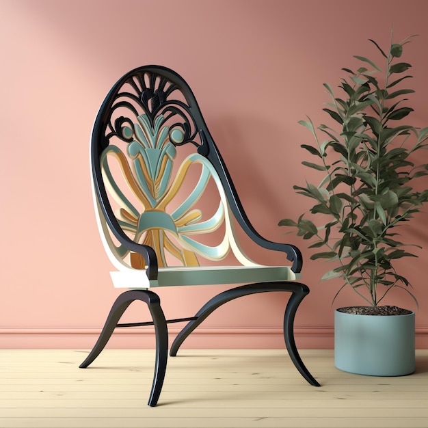 Progettazione 3D di una sedia classica con uno sfondo pastello AI Generative