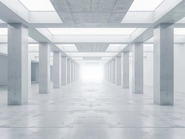 Progettazione architettonica minimalista di una sala spaziosa con colonne e luce brillante AI generativa