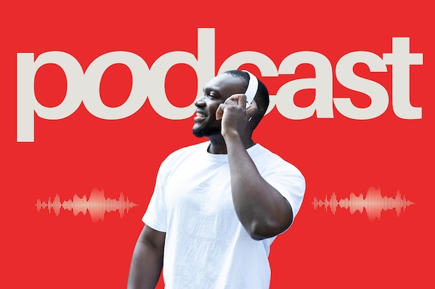 Progettazione creativa sul tema del podcast con spazio per il testo