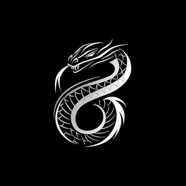 Progettazione del logo del serpente con forma curva decorata con squame e zanne Creative Simple Minimal Art