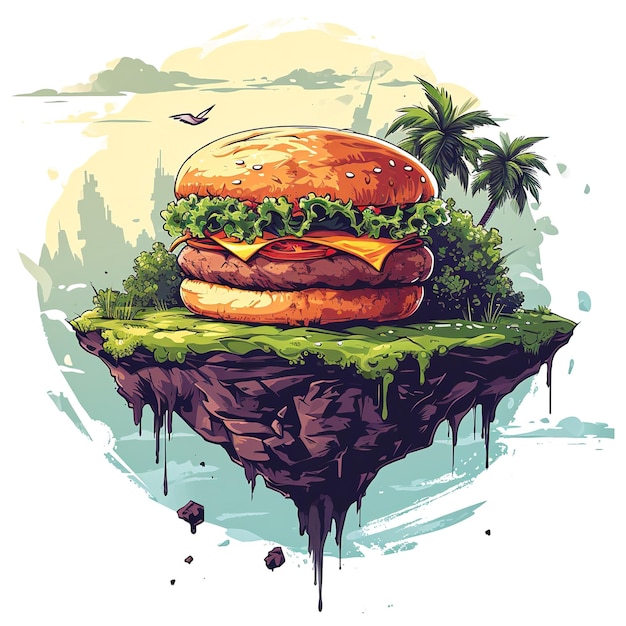 progettazione del logo della maglietta di burger dell'isola galleggiante