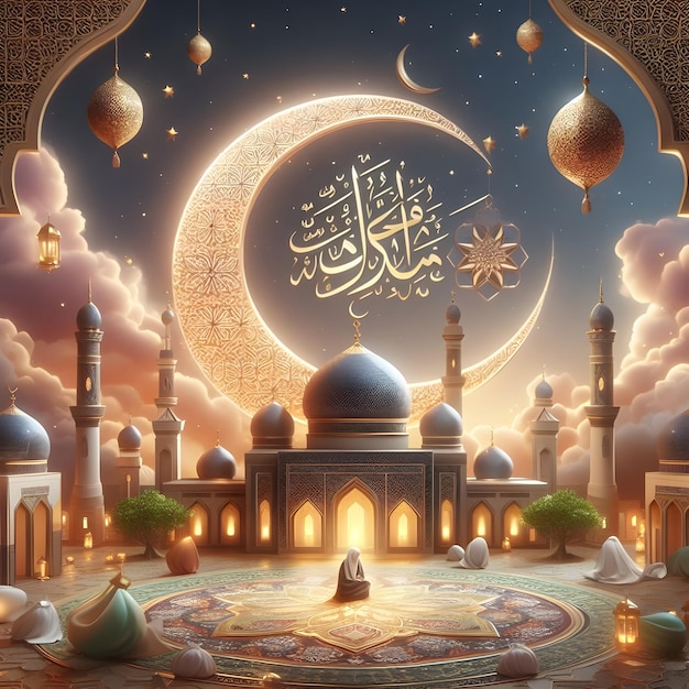 Progettazione del poster della carta di auguri di Eid Mubarak