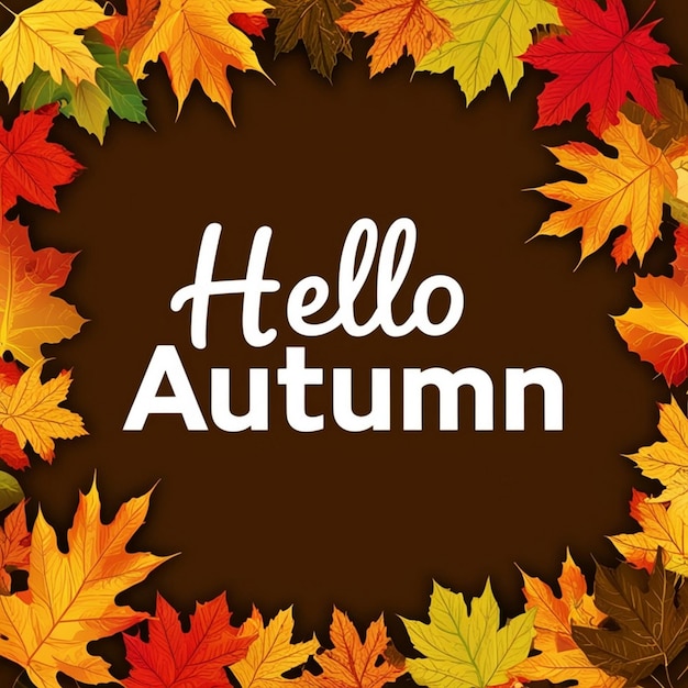Progettazione del poster Hello Autumn sullo sfondo della scena autunnale e la parola Hello Autumn