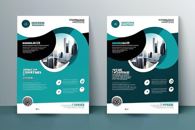 Progettazione del volantino Rapporto aziendale aziendale copertina brochure o design del volantino Presentazione del volantino Volantino teal con sfondo a forme rotonde a cerchio astratto