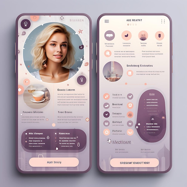 Progettazione di app mobili per incontri Design di app per matchmaking Tema romantico con layout creativo in pasta morbida