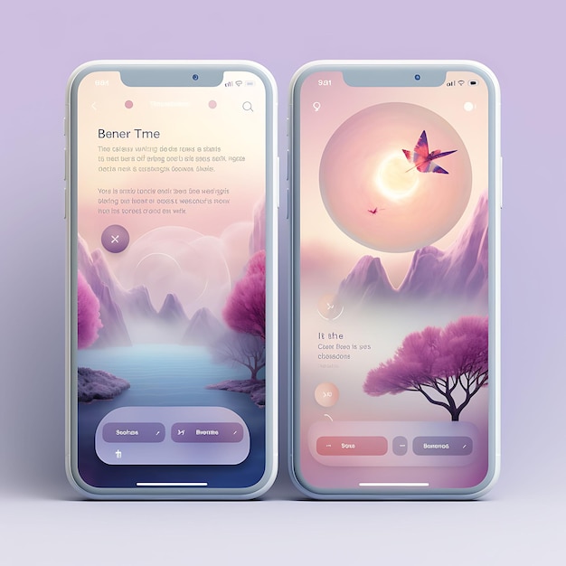 Progettazione di app mobili per la progettazione di app per la meditazione sanitaria Tema calmante con layout creativo in colori pastello
