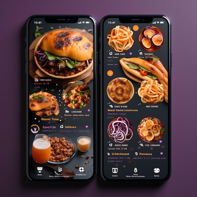 Progettazione di app per dispositivi mobili per la consegna di cibo Progettazione di app per ristoranti Tema vivace con layout creativo audace