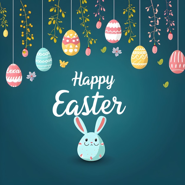 Progettazione di biglietti di auguri di Pasqua con effetto di testo a tema felice sfondo di Pasqua