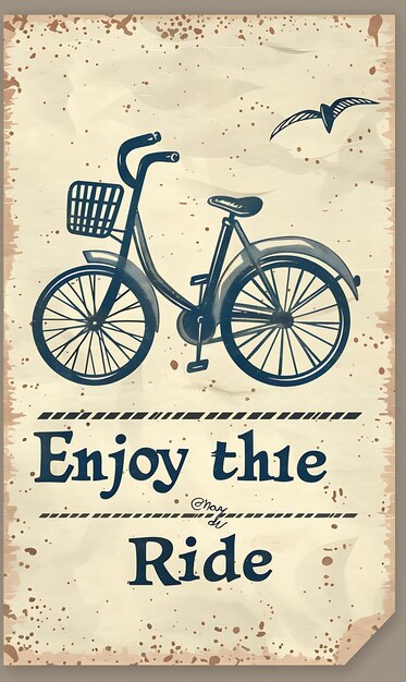 Progettazione di cartolina di bicicletta vintage con bordo di ruota di bici e testo Enj Idea concettuale Arte creativa