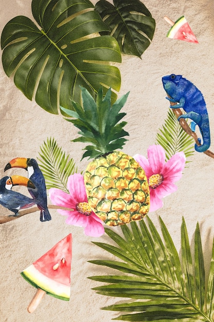 Progettazione di collage di paesaggi tropicali