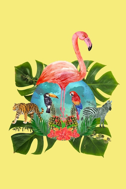 Progettazione di collage di paesaggi tropicali