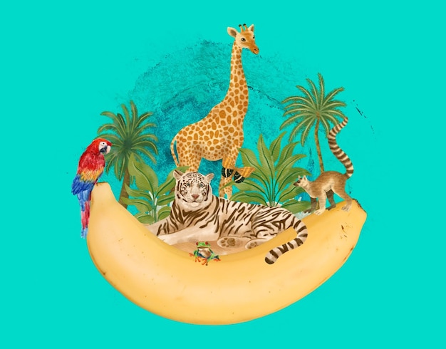 Progettazione di collage di paesaggi tropicali