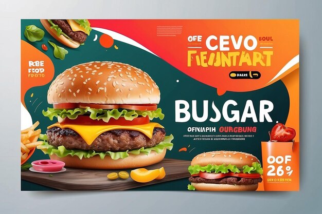 Progettazione di modelli di banner web per la promozione di attività di fast food Restaurant healthy burger