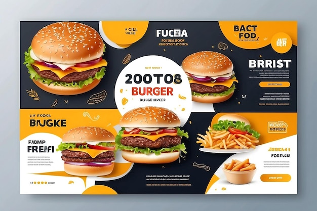 Progettazione di modelli di banner web per la promozione di attività di fast food Restaurant healthy burger