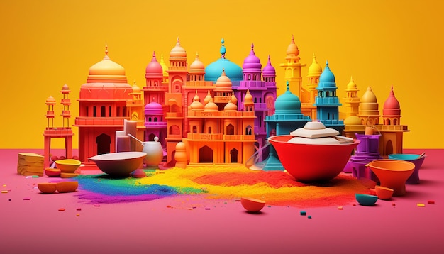 Progettazione di poster di Holi indiani creativi in 3D