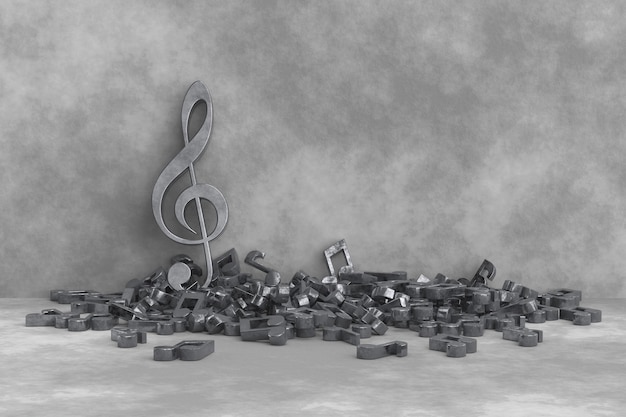 Progettazione di sottofondo musicale Chiave di violino e notazione musicale Rendering 3D