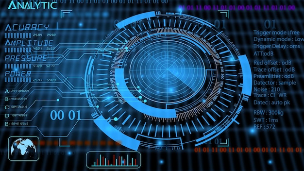 Progettazione di tecnologia Hitech con sfondo futuristico moderno dell'illustrazione di effetto della luce dei radar ciano