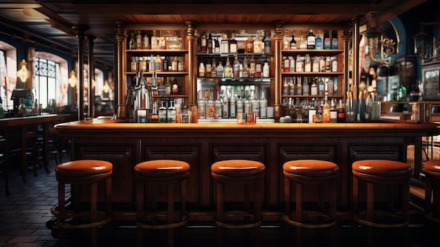 Progettazione di un bar interno in una casa di design ultra realistica bella luce a led