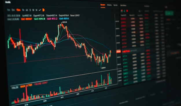 Progettazione grafica di trading Forex e trend di negoziazione del mercato azionario come concetto.