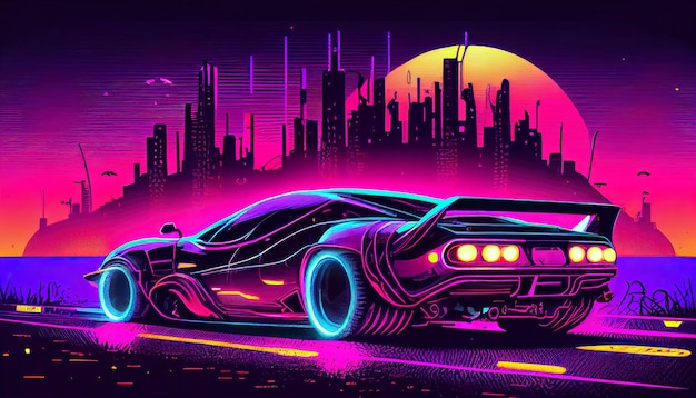 Progettazione inesistente dell'illustrazione di stile cyberpabk dell'automobile futuristica