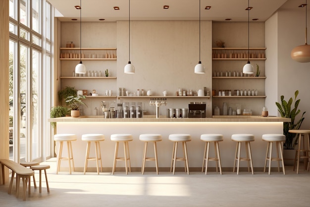Progettazione interiore minima di un bar o di un bar in stile minimalista pulito