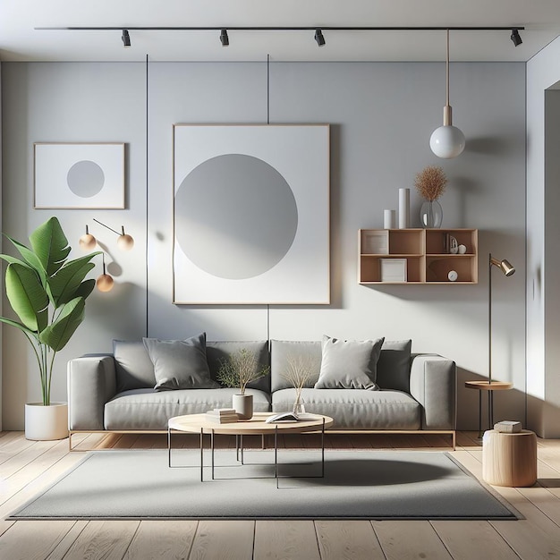 Progettazione interiore minimalista di un soggiorno moderno