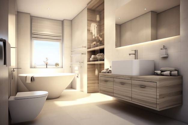 progettazione interna di un bel bagno moderno 3D rendering bagno moderno o bagno in albergo o casa