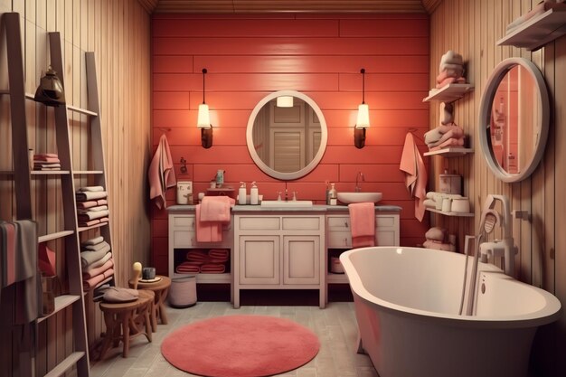 progettazione interna di un bel bagno moderno 3D rendering bagno moderno o bagno in albergo o casa