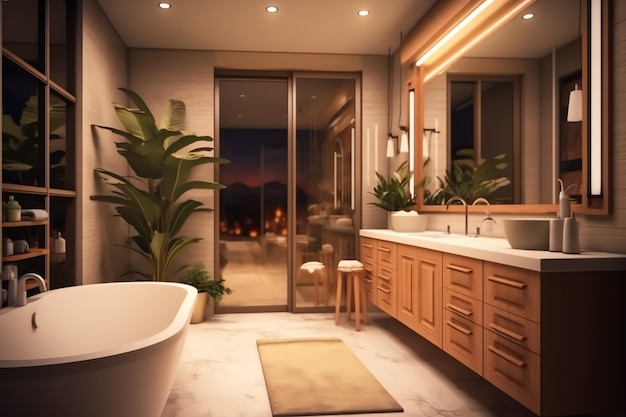 progettazione interna di un bel bagno moderno 3D rendering bagno moderno o bagno in albergo o casa