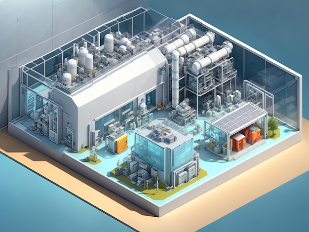 Progettazione isometrica 3D di laboratorio per la ricerca sull'energia pulita e rinnovabile Creazione sicura ed efficiente