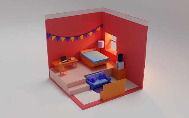 Progettazione isometrica dell'illustrazione della stanza 3d