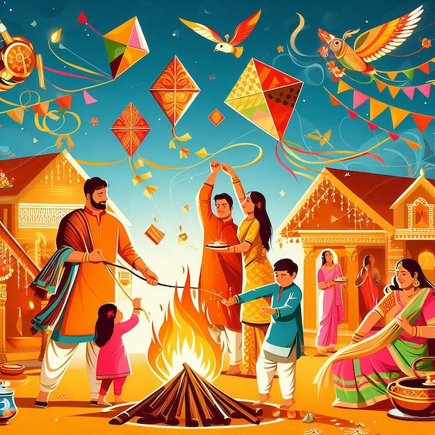 Progettazione per l'evento Lohri Makar Sankranti