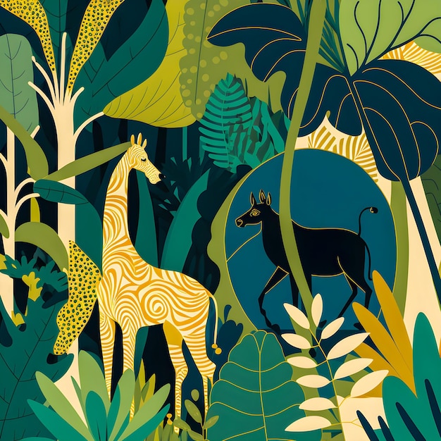 Progettazione piana dell'illustrazione del modello degli animali della giungla