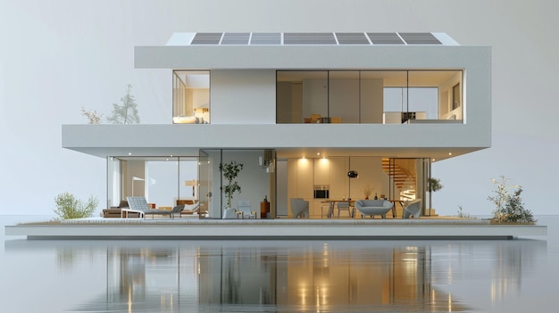 Progetto 3D di una casa moderna originale su uno sfondo chiaro