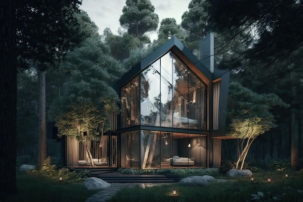 Progetto architettonico originale con casa in alberi accogliente cortile