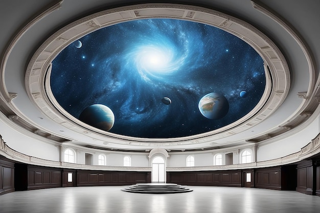 Progetto artistico celeste sulla cupola nel Planetario Mockup