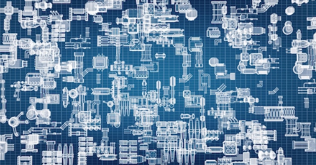 Progetto Blueprint di progettazione del motore con ingranaggi