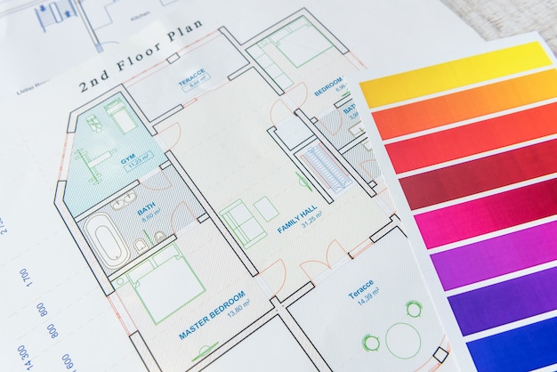 Progetto domestico con tavolozza dei colori. architecrure design, ristrutturazione casa