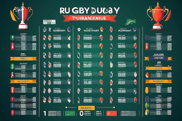 Programma di partite vettoriale del torneo di rugby tutte le date delle partite Dimensione A2 pronta per la stampa Vettore i