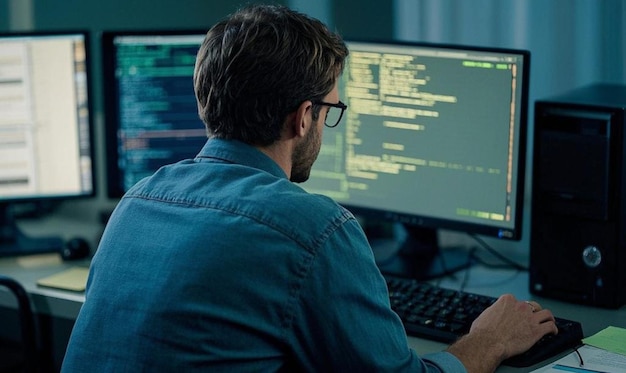 Programmatore concentrato al lavoro