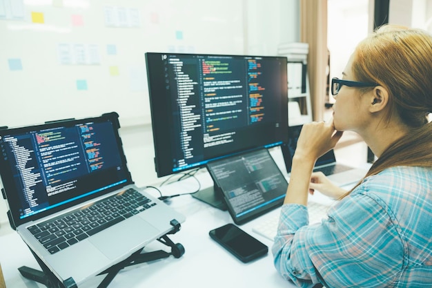 programmer is coding and programming software
