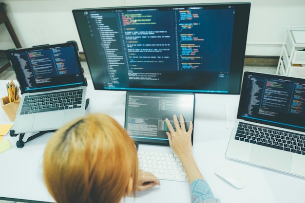programmer is coding and programming software