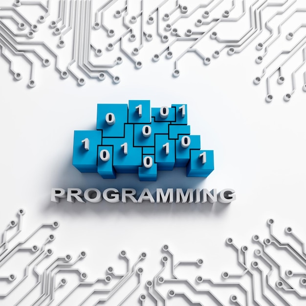 Programming illustration Binary blocks and integrated circuit