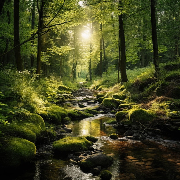 proiettando ombre screziate che danzano sul rigoglioso sottobosco