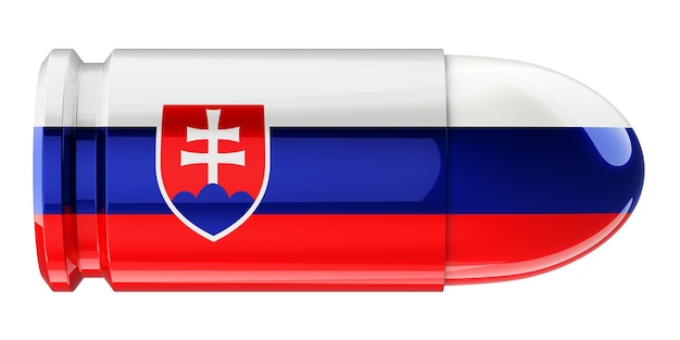 Proiettile con rendering 3D della bandiera slovacca isolato su sfondo bianco