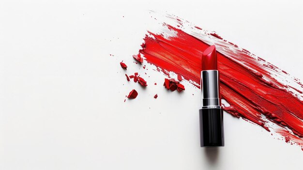 Proiettile di rossetto rosso macchiato isolato su bianco con spazio di copia