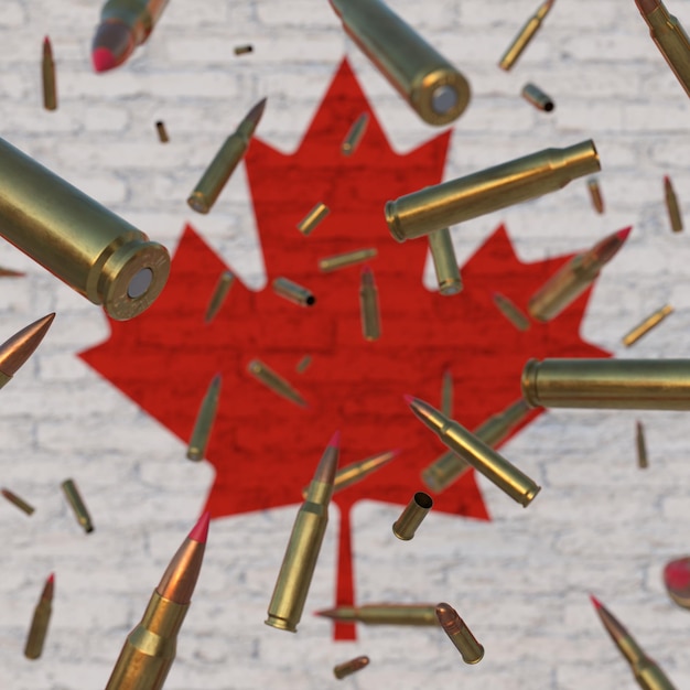 Proiettili che cadono davanti alla bandiera del Canada