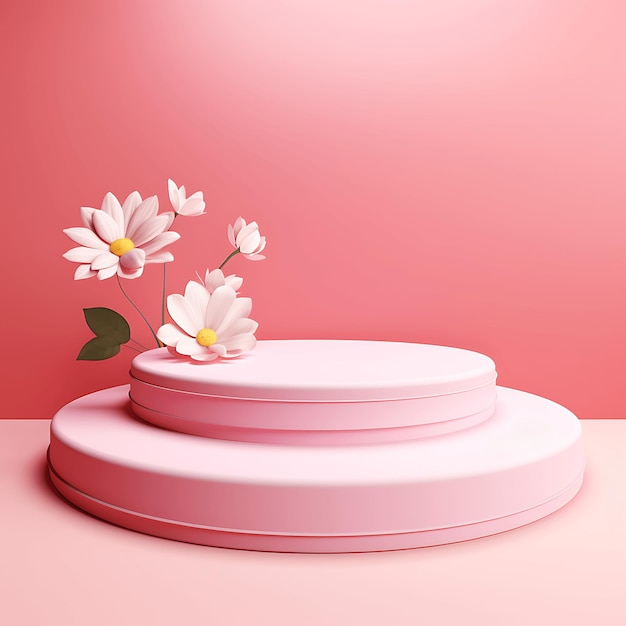 promozione del podio rosa con un fiore